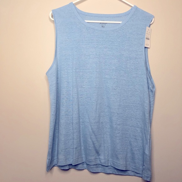 NWT J Crew Tank Linen Blue Mist Sz Large - Picture 2 of 7